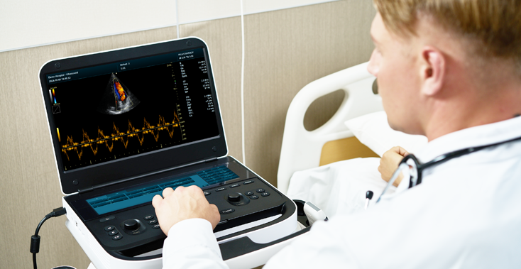 Doctor performing heart ultrasound