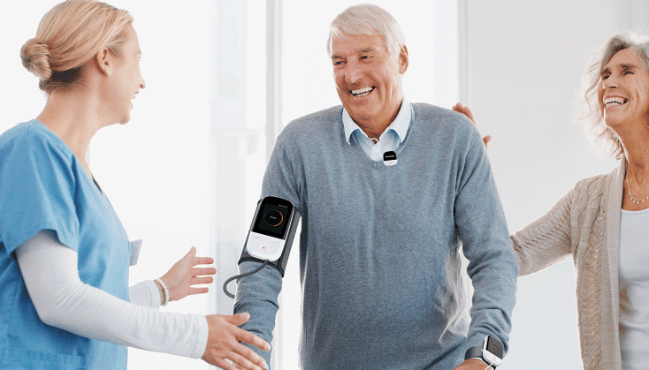 wearable patient monitor device on arm
